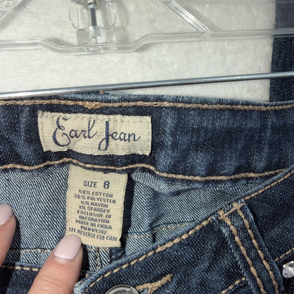 Earl Jeans Dark Blue Embellished Flip Pocket Rhinestone Accents, Women's Size 8 - Picture 8 of 9